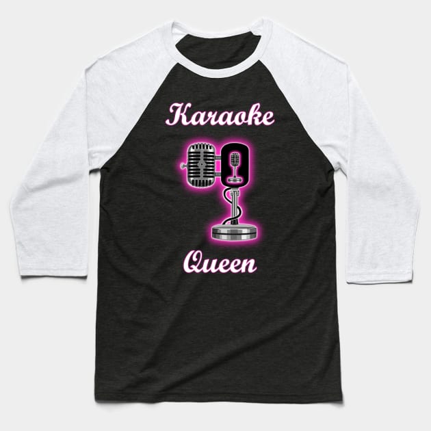 Karaoke Queen Pink Glowing Microphone Baseball T-Shirt by Art by Deborah Camp